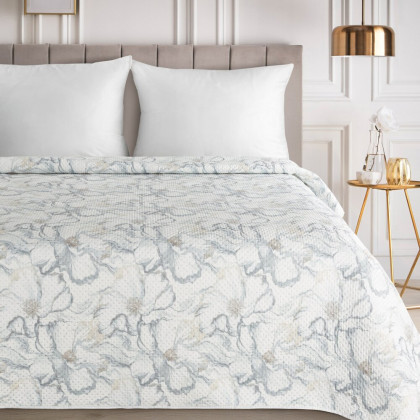 Bielo - striebodný prehoz kvetinkami - 170x210 cm